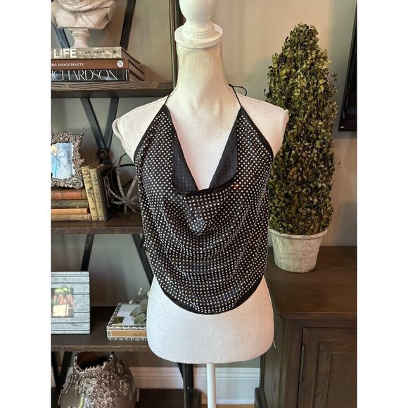 For Love & Lemons After Dark Halter Top Black Womens One Size - Picture 6 of 14